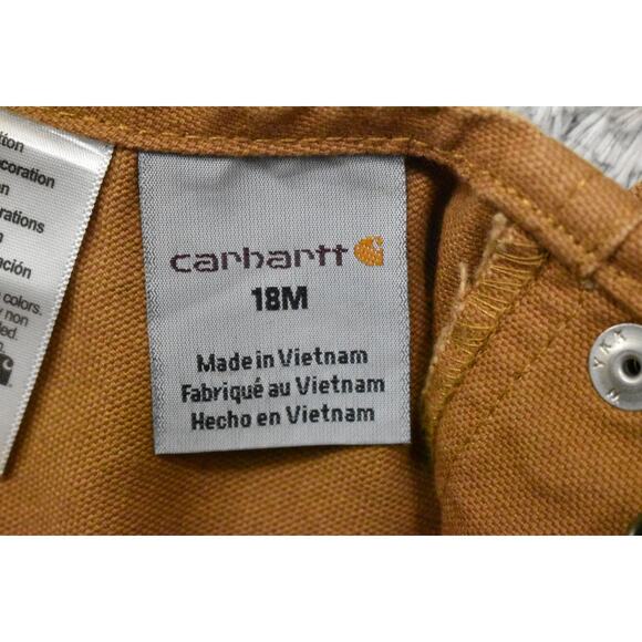 Carhartt Brown Cotton Double Knee Rib Overalls Canvas Size Toddler 18M - Picture 9 of 10